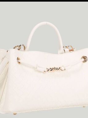 Silver Woven Leather Tote Handbag